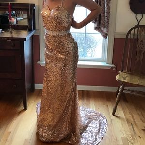 Gold sequin backless long prom dress. Brand new!